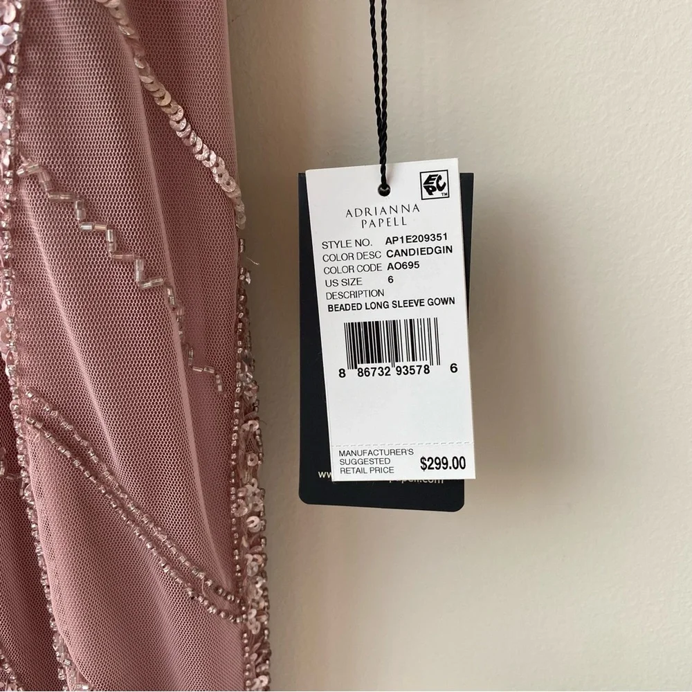 Adrianna Papell Pink Beaded Long Sleeve Gown - Picture 7 of 9